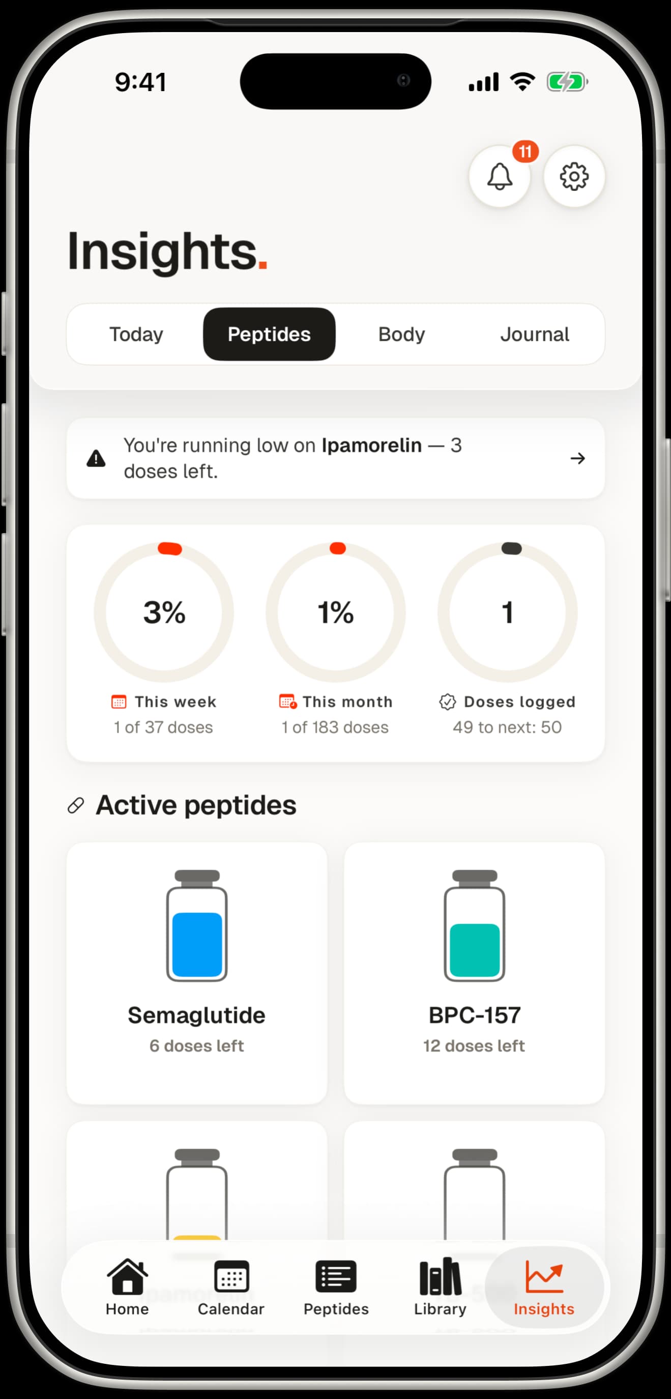 Peptmate app displayed on an iPhone