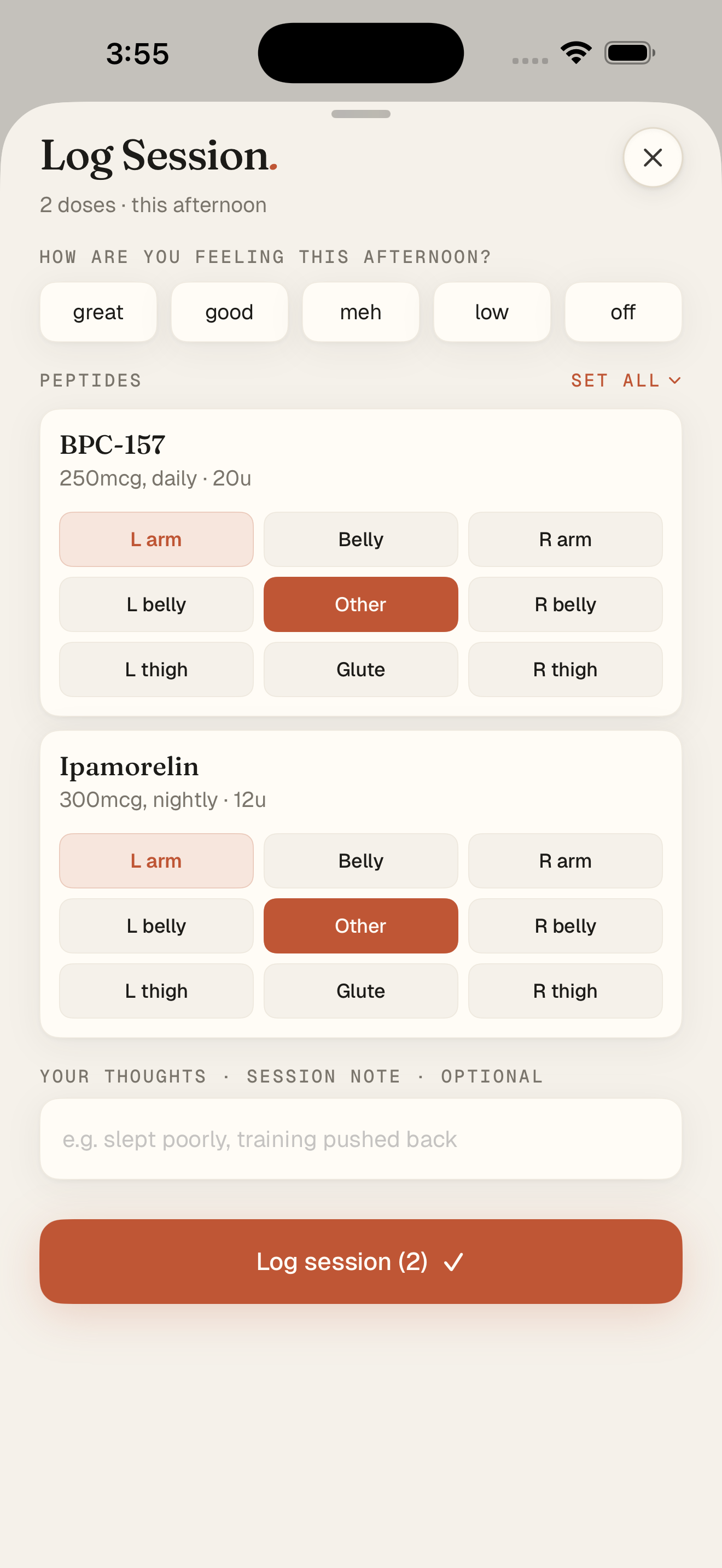 Log Session sheet